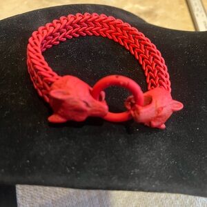 9” Red Franco Bracelet with Wolf Heads Design